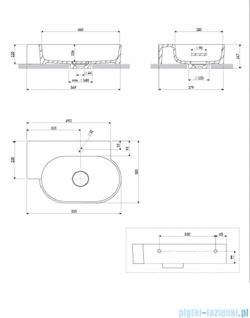 Omnires Ovo M+ umywalka nablatowa/wisząca lewa 55x38 cm midnight blue mat OVO555UWLMB