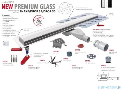 Wiper New Premium White Glass Odpływ liniowy z kołnierzem 110 cm poler syfon snake 500.0380.01.110