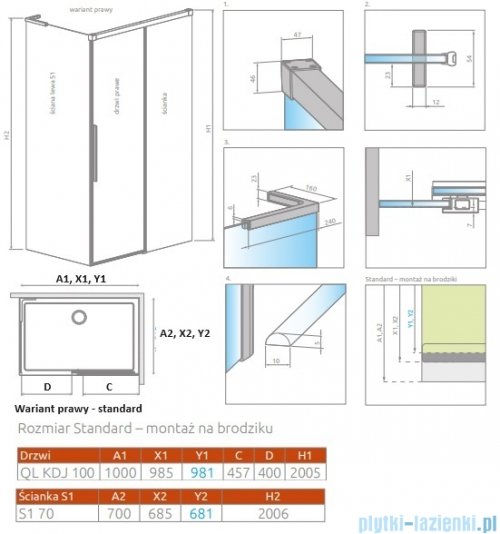 Radaway Idea 8 QL Kdj kabina 100x70cm prawa szkło przejrzyste 10550517-01-01R/10350453-01-01/10360070-01-01L