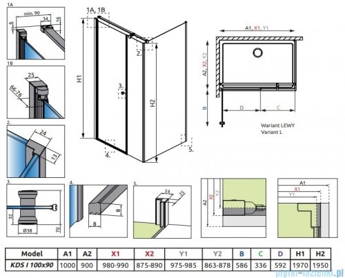 Radaway Eos KDS I kabina prysznicowa 100x90 lewa przejrzyste 137551-01-01L