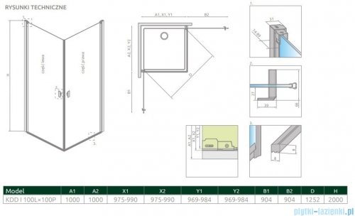 Radaway Nes 8 Black Kdd I kabina 100x90cm czarny mat/szkło przejrzyste 10071100-54-01L/10071090-54-01R