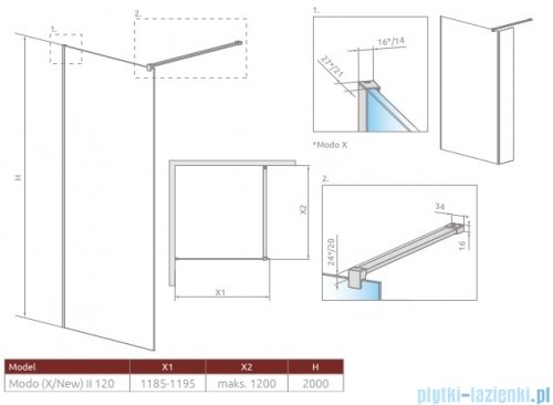 Radaway Modo New Black II kabina Walk-in 120x200 czarny mat/szkło przejrzyste 389124-54-01