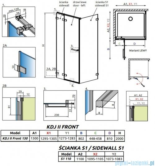 Radaway Arta Kdj II kabina 130x110cm lewa szkło przejrzyste 386457-03-01L+1386045-03-01L+386023-03-01