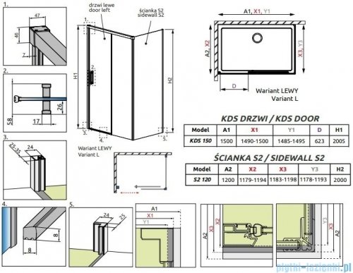 Radaway Idea Black Kds kabina prysznicowa 150x120 lewa czarny mat/szkło przejrzyste 10115150-54-01L/10117120-01-01