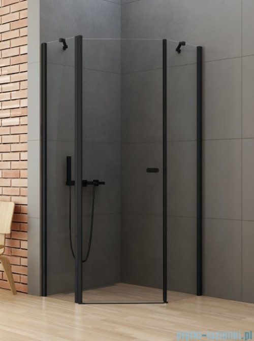 New Trendy New Soleo Black 80x80x195 cm kabina pięciokątna uniwersalna drzwi pojedyncze czarna szkło przejrzyste K-0612