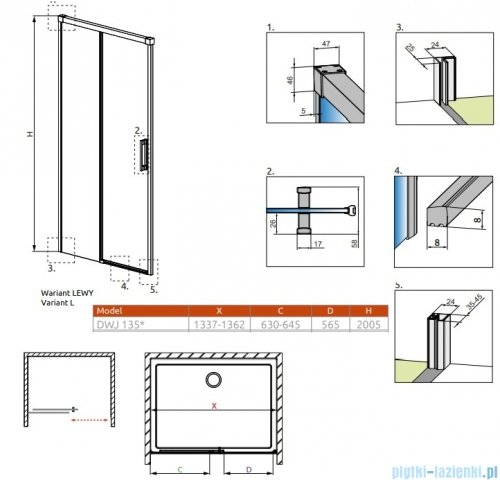 Radaway Idea Black Dwj drzwi wnękowe 135cm lewe czarny mat/szkło przejrzyste 387024-54-01L