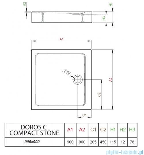 Radaway Doros C Compact Stone brodzik 90x90 kaszmirowy SDRC9090-05-84S