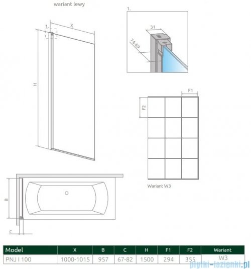 Radaway Nes Black Pnj Factory parawan nawannowy 100cm lewy 10011100-54-55L