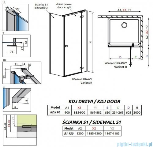 Radaway Fuenta New Kdj kabina 90x120cm prawa szkło przejrzyste 384044-01-01R/384054-01-01