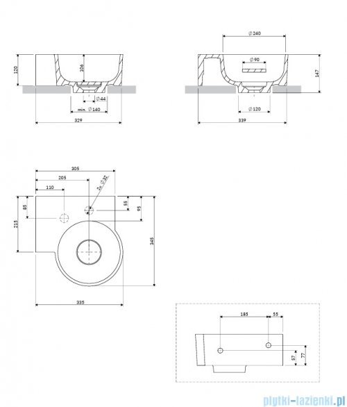 Omnires Ovo M+ umywalka nablatowa/wisząca lewa 33x34 cm terracotta mat OVO335UWLTE