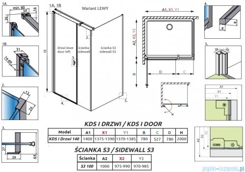 Radaway Nes Gold Kds I kabina 140x100cm lewa złoty połysk 10023140-09-01L/10043100-09-01