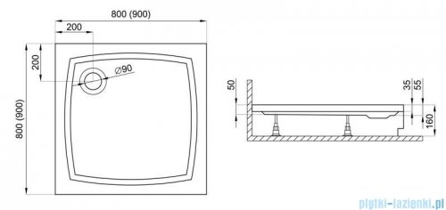 Polimat Patio 2 brodzik kwadratowy ze stelażem 90x90x5 00736