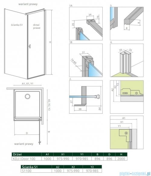 Radaway Nes Black Kdj I kabina 100x100cm prawa szkło przejrzyste 10022100-54-01R/10039100-01-01