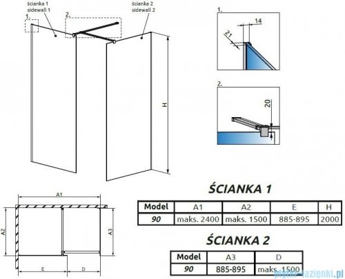 Radaway Modo New Black III kabina Walk-in 90x90x200 szkło przejrzyste 389094-54-01/389094-54-01/389000-54