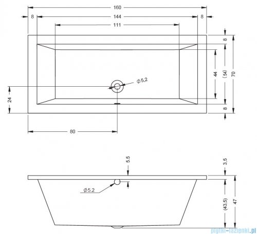 Riho Lusso wanna prostokąta 160x70cm z hydromasażem AIR lewa B013003005