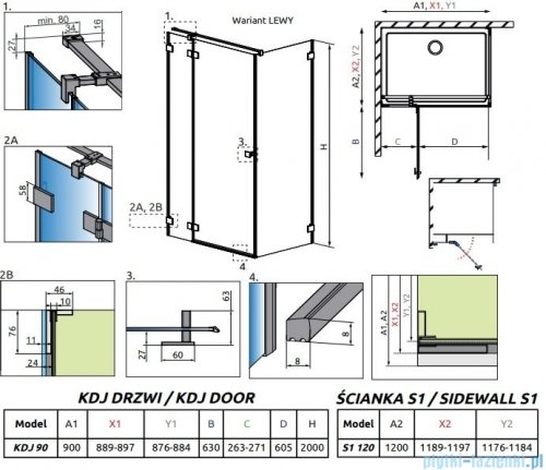 Radaway Essenza Pro Black Kdj kabina 90x120cm lewa czarny mat/szkło przejrzyste 10097090-54-01L/10098120-01-01