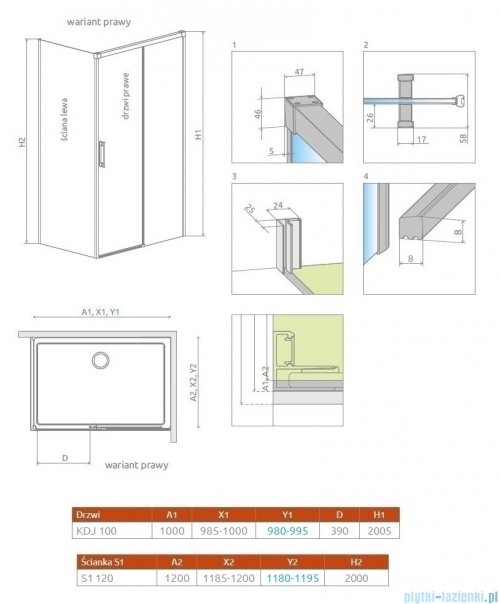 Radaway Idea Gold Kdj kabina 100x120cm prawa złoty połysk/szkło przejrzyste 387040-09-01R/387054-09-01L