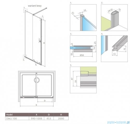 Radaway Furo RH DWJ drzwi prysznicowe 100cm lewe szkło przejrzyste 10107492-01-01LU/10110510-01-01