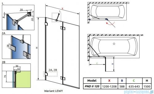 Radaway Essenza Pro Brushed Copper Pnd II parawan nawannowy 120cm lewy szczotkowana miedź 10102120-93-01L