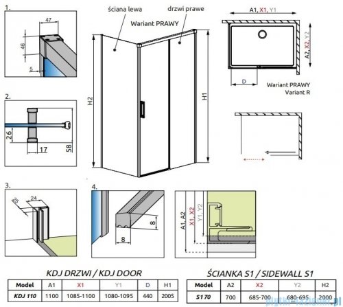 Radaway Idea Black Kdj kabina prysznicowa 110x70 prawa czarny mat/szkło przejrzyste 387041-54-01R/387048-54-01L