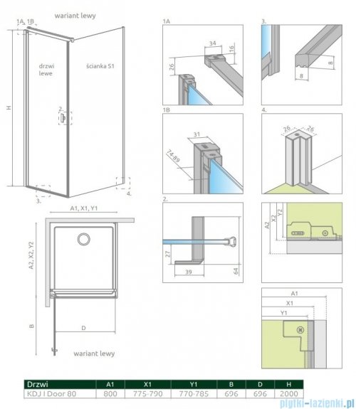 Radaway Nes Kdj I drzwi 80cm lewe szkło przejrzyste 10022080-01-01L
