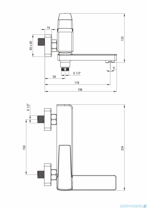 Deante BLUR Bateria wannowa ścienna ze składaną wylewką bianco BQL_A12M