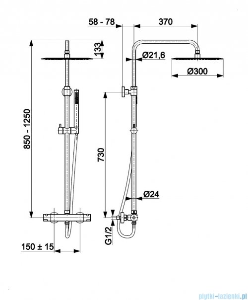 KFA MOZA PREMIUM GUN METAL GREY deszczownia z baterią termostatyczną grafit szczotkowany 5736-920-61