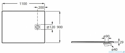 Roca Magma 110x90 cm brodzik prostokątny kompozytowy STONEX BEŻOWY APE0144C38403650