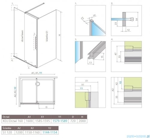 Radaway Furo Kdj kabina 160x120cm lewa szkło przejrzyste 10104822-01-01L/10110780-01-01/10113120-01-01