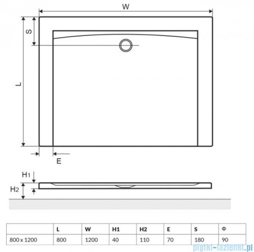 Excellent Forma Brodzik 120X80 prostokątny biały