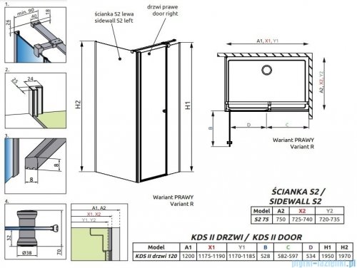 Radaway Eos KDS II kabina prysznicowa 120x75 prawa przejrzyste 13799484-01R/13799429-01
