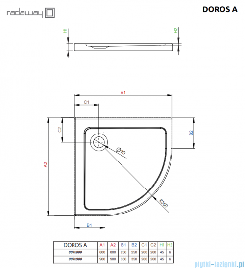 Radaway Doros A Stone brodzik półokrągły 90x90cm czarny SDRA9090-01-54S