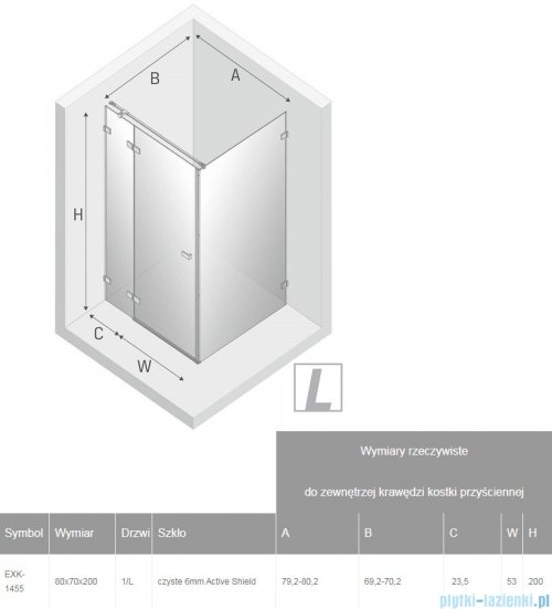 New Trendy Avexa kabina prostokątna 80x70x200 cm przejrzyste lewa EXK-1455