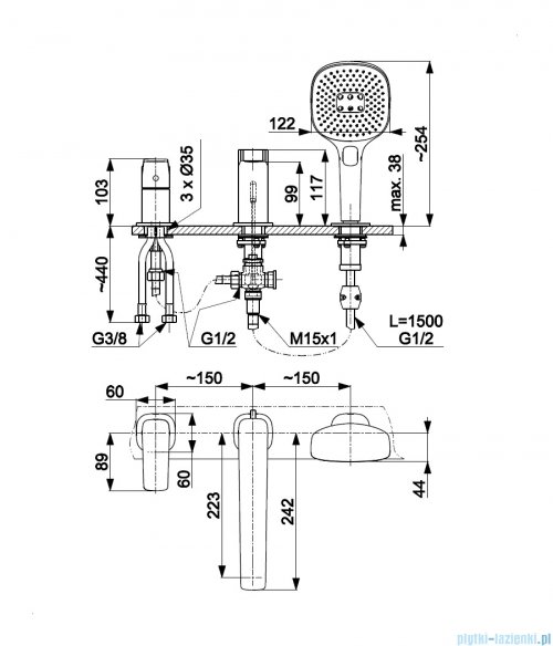KFA MALAGA BLACK bateria wannowa 3-otworowa czarny 4525-210-81