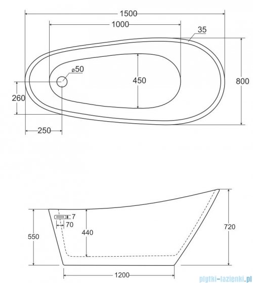 Besco Melody wanna 150x80cm wolnostojąca z syfonem #WAS-150-M