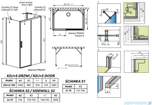 Radaway Idea Black Kdj+s kabina prysznicowa 75x100x75 prawa czarny mat/szkło przejrzyste 10116100-54-01R/387049-54-01L/10117075-01-01