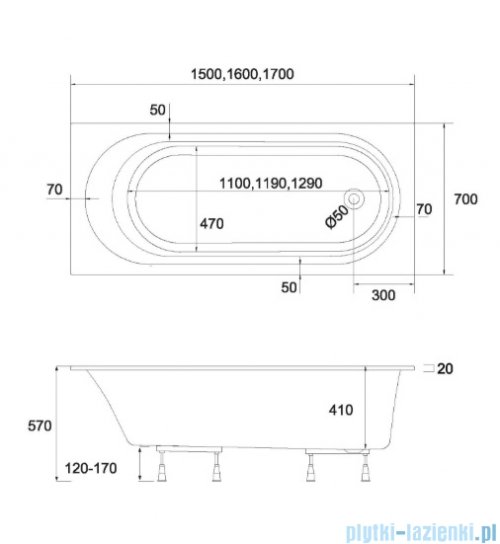 Schedpol Schedline Solia wanna prostokątna Cashmere Mat 150x70cm 3WST.S1P-15070/PK/MG