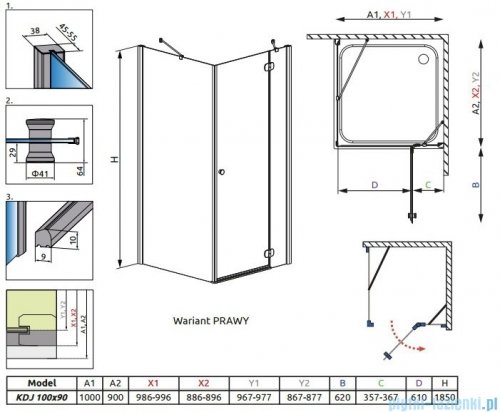 Radaway Torrenta Kdj Kabina prysznicowa 100x90 prawa szkło przejrzyste 32246-01-01NR