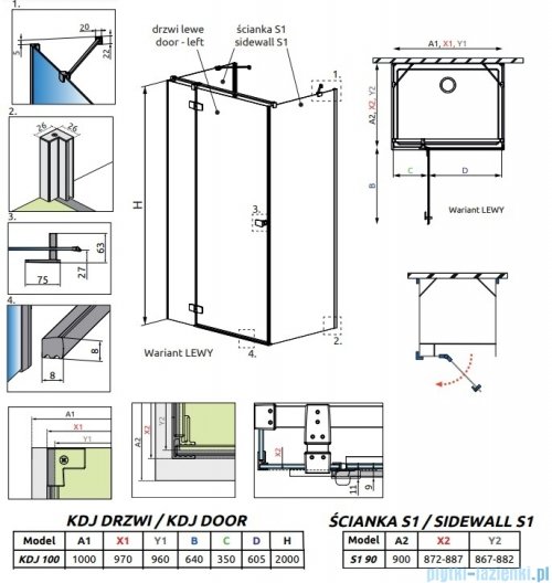Radaway Fuenta Kdj+S kabina 90x100x90cm lewa chrom połysk szkło przejrzyste 1384050-01-01/1384022-01-01L/1384050-01-01