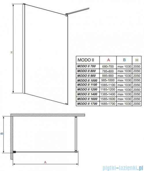 Radaway Modo II kabina Walk-in 170x205 przejrzyste 352174-01-01N