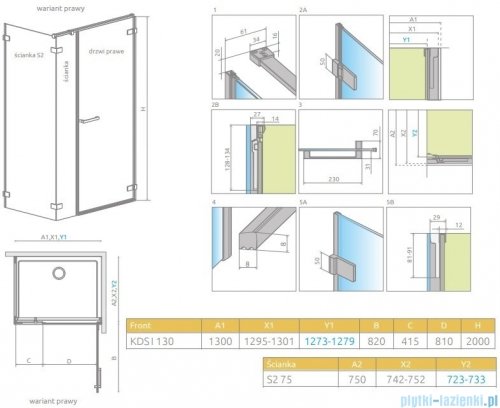 Radaway Arta Kds I kabina 130x75cm prawa szkło przejrzyste 386820-03-01R/386102-03-01R/386108-03-01