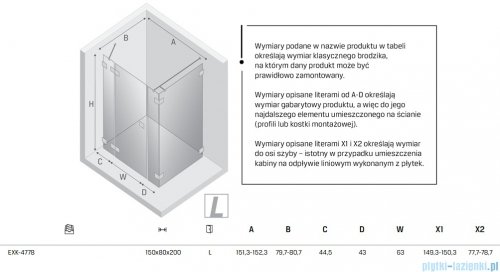 New Trendy Eventa Gold Shine kabina prysznicowa prostokątna 150x80x200 cm lewa przejrzyste Złoty połysk EXK-4778