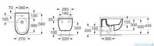 Roca Meridian-N Bidet podwieszany z ukrytymi mocowaniami biały SUPERGLAZE  A357248S00