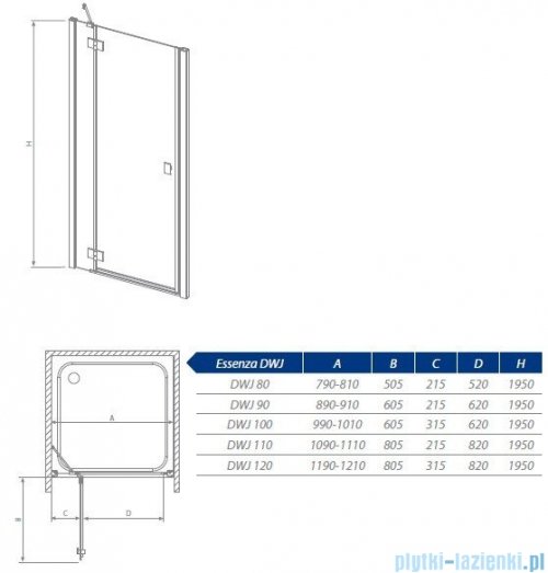 Radaway Essenza DWJ Drzwi wnękowe 80 lewe szkło intimato 32712-01-12NL