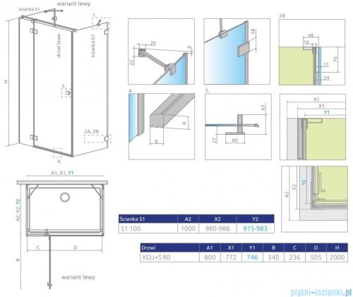 Radaway Essenza Pro Brushed Copper Kdj+S kabina 100x80x100cm lewa szczotkowana miedź 10097380-93-01L/10098100-01-01/10098100-01-01