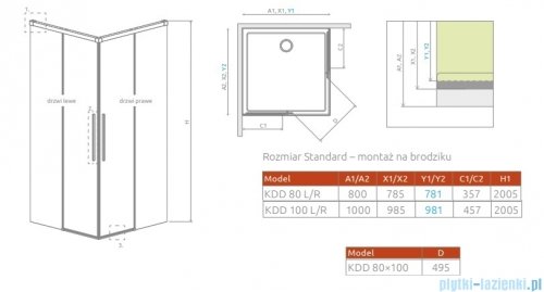 Radaway Idea 8 QL Kdd kabina 80x100cm szkło przejrzyste 10590080-01-01L/10590100-01-01R
