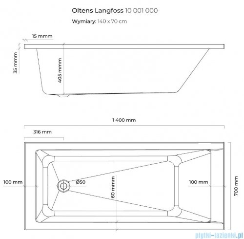 Oltens Langfoss wanna prostokątna 140x70cm 10001000