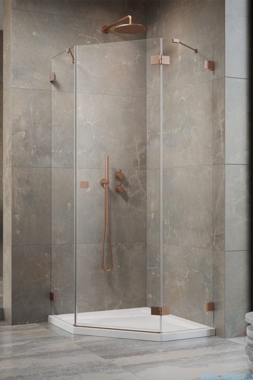 Radaway Essenza Pro Brushed Copper Ptj kabina pięciokątna 90x90 prawa szczotkowana miedź 10100000-93-01R/10100200-01-01