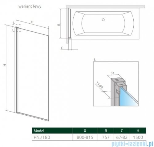 Radaway Nes 8 Pnj parawan nawannowy 80cm lewy przejrzyste 10061080-01-01L