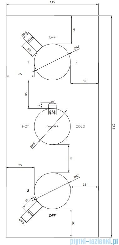 Omnires Y bateria podtynkowa termostatyczna 3-wyjściowa element natynkowy czarny Y1238/KROBL